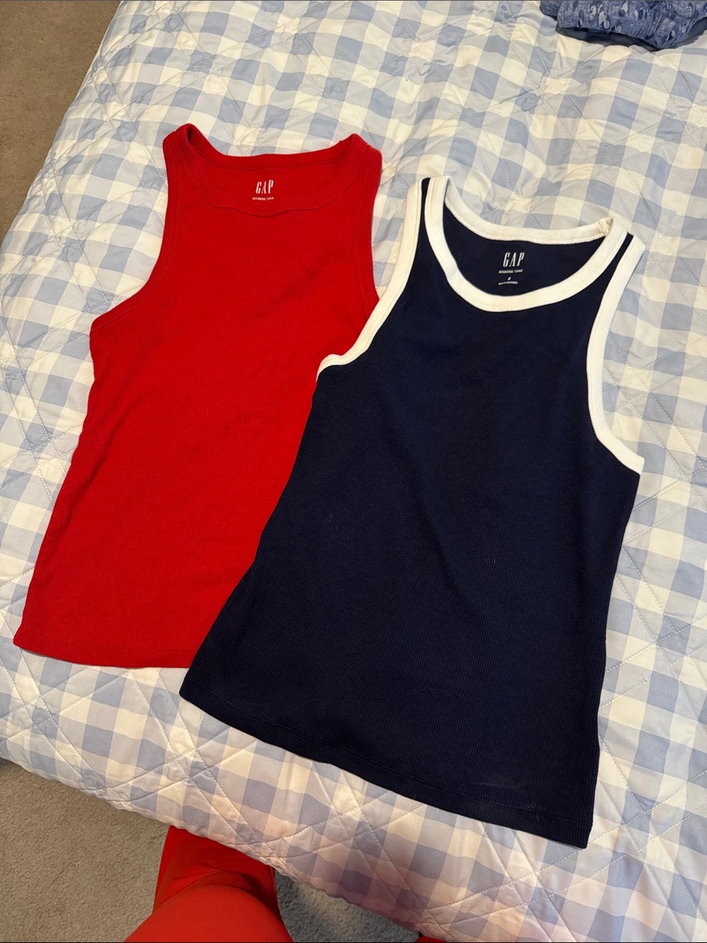 GAP Red Tank and Navy Tank with White Trim